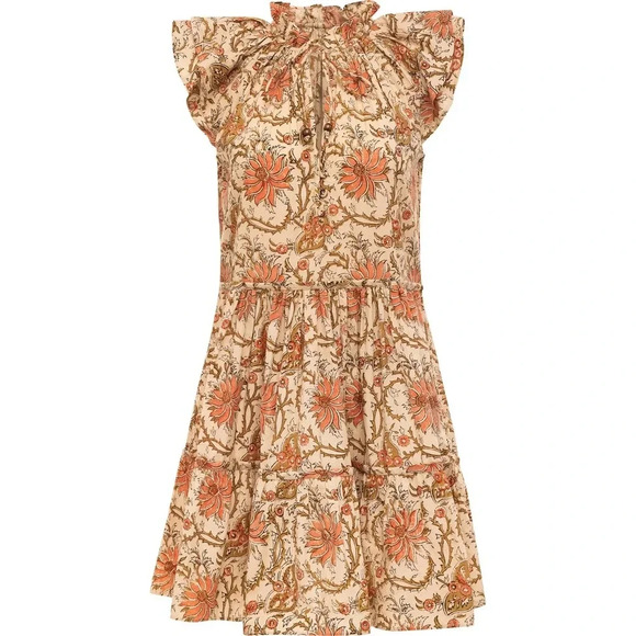 Anna Cate ruffles Aimee Mini Dress tie front Coral Floral autumn tuckernuck tier - Picture 1 of 6